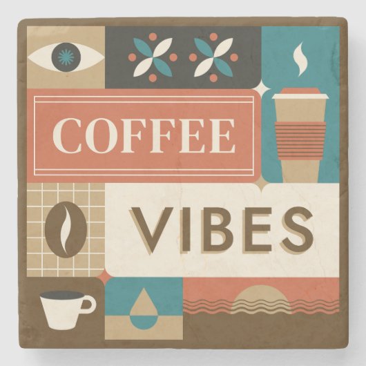 Farbige Coffee Quotes Steinuntersetzer (Vorderseite)