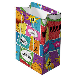 Farbige Comic-Persönliche-Namen-Pop-Art Mittlere Geschenktüte