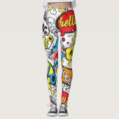 Farbige Comic-Pop-Art-Sprechblasen-Muster Leggings (Vorderseite)