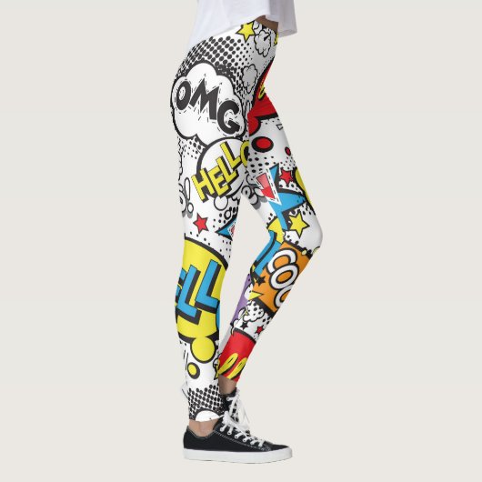 Farbige Comic-Pop-Art-Sprechblasen-Muster Leggings (Rechts)
