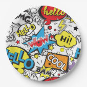 Farbige Comic-Pop-Art-Sprechblasen-Muster Pappteller (Vorderseite)