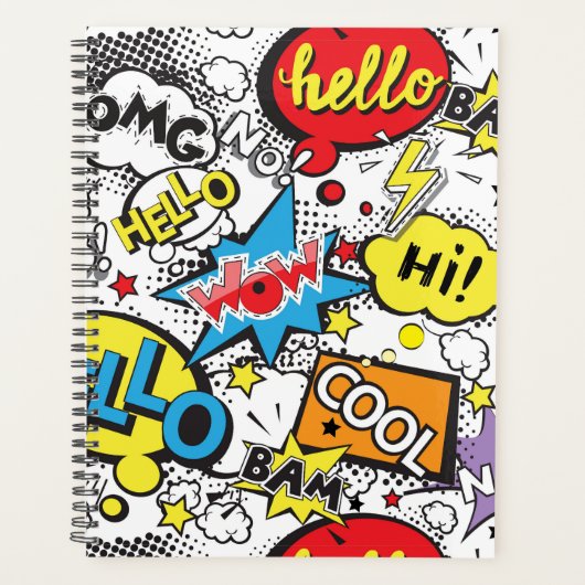 Farbige Comic-Pop-Art-Sprechblasen-Muster Planer (Vorderseite)