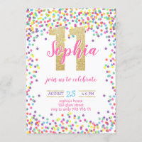 Farbige Confetti Gold Number Girl 11. Geburtstag