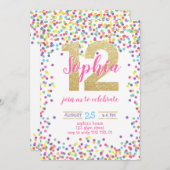 Farbige Confetti Gold Number Girl 12. Geburtstag Einladung (Vorne/Hinten)