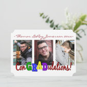 Farbige ConGRADlationen 3 Foto Abschluss Card Einladung (Stehend Vorderseite)