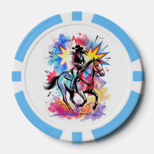 Farbige Cowgirl Pferd Wasserfarbe Pop Art Pokerchips