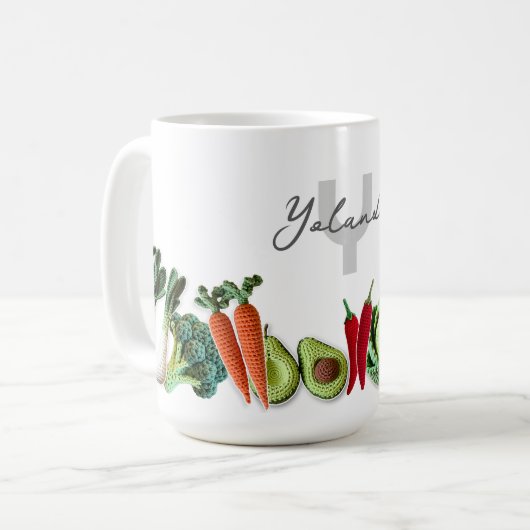 Farbige Crochet Gemüse Aufkleber Collage Name Kaffeetasse (Vorderseite Links)