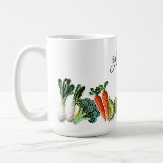 Farbige Crochet Gemüse Aufkleber Collage Name Kaffeetasse (Links)