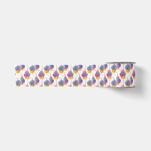Farbige Cupcake-Party-Muster-Hintergrund Satinband (Vorderseite)