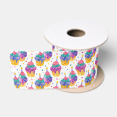 Farbige Cupcake-Party-Muster-Hintergrund Satinband (Spule)