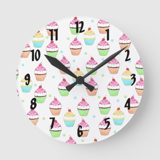 Farbige Cupcakes Wall Clock Runde Wanduhr (Vorderseite)