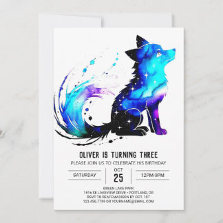 Farbige Custom Wolf Digital Boy Geburtstag Einladung
