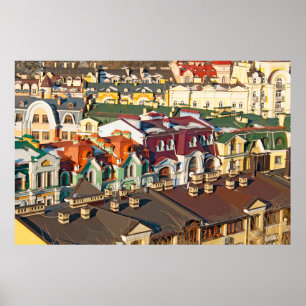 Farbige Dächer im Winter in Kiew, ukrainisch Poster