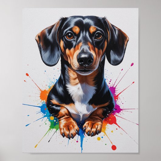Farbige Dachshund-Wasserfarben-Kunst Poster (Vorne)