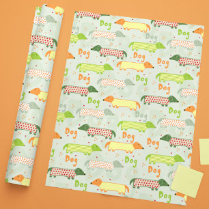 Farbige Dackel Illustration Niedliches Hundeschema Geschenkpapier