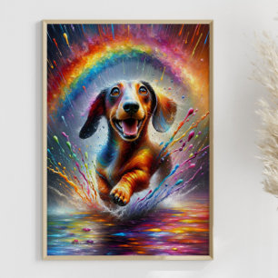 Farbige Dackel Regenbogen Spritzer Wilder Hund Poster
