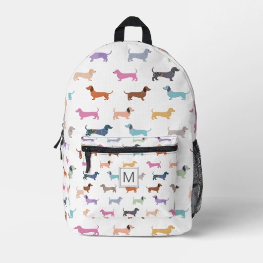 Farbige Dackeln Wurst Hunde Muster Monogramm Bedruckter Rucksack (Vorderseite)