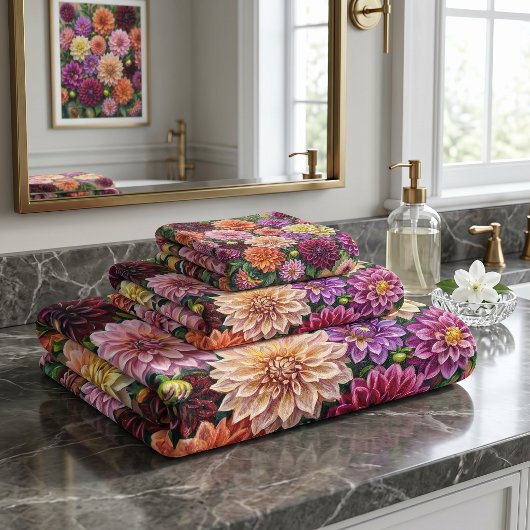 Farbige Dahlienblumen Badhandtuch Set
