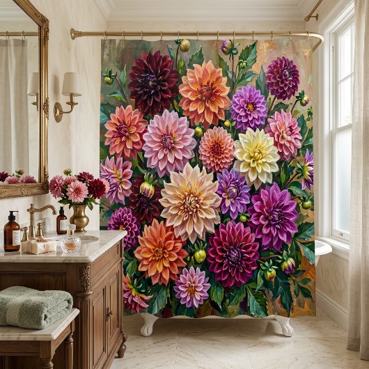 Farbige Dahlienblumen Duschvorhang