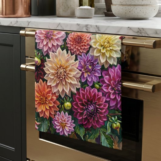 Farbige Dahlienblumen Geschirrtuch