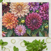Farbige Dahlienblumen Geschirrtuch (Gefaltet)