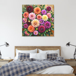 Farbige Dahlienblumen Leinwanddruck