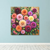 Farbige Dahlienblumen Leinwanddruck (Insitu (Holzboden))