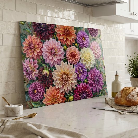 Farbige Dahlienblumen Schneidebrett