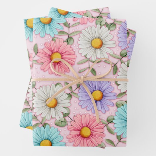Farbige Daisy-Blume Rosa Geschenkpapier Set (Beispiel)