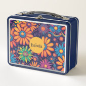 Farbige Daisy Blume rustikales psychedelisches Mus Metall Brotdose (Vorderseite)