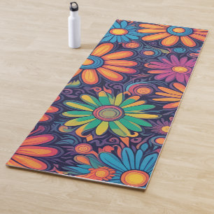 Farbige Daisy Blume rustikales psychedelisches Mus Yogamatte