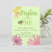 Farbige Daisy First Birthday Einladung (Stehend Vorderseite)
