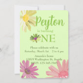 Farbige Daisy First Birthday Einladung (Vorderseite)