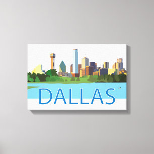 Farbige Dallas Skyline-Illustration Leinwanddruck