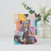 Farbige Dame in Mode Mixed Media Collage Postkarte (Stehend Vorderseite)