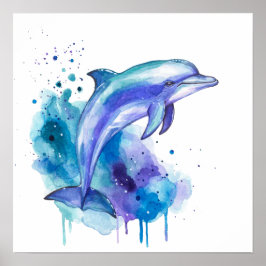 Farbige Delfin-Wasserfarben-Kunst Poster