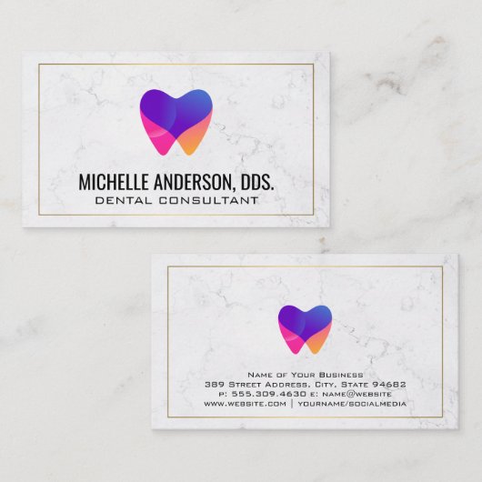 Farbige Dentin-Logos | Marmor Visitenkarte (Vorne/Hinten)