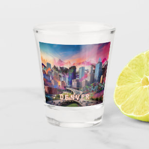 Farbige Denver Skyline abstrakte Kunst Schnapsglas