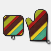 Farbige Diagonalstreifen Ofenhandschuh & Topflappen-Set (Vorderseite)