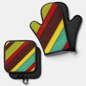 Farbige Diagonalstreifen Ofenhandschuh & Topflappen-Set (Vorderseite/Rückseite)