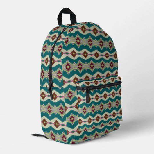 Farbige Diamantformen gemustert Bedruckter Rucksack (Rückseitige Ecke links)
