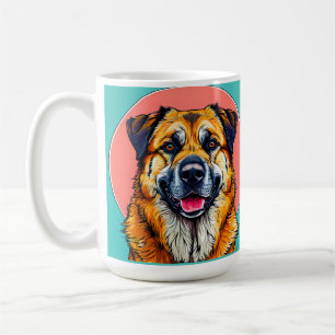 Farbige digitale Illustration eines glücklichen Hu Kaffeetasse