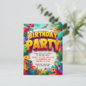 Farbige Dino-Geburtstagsfeier für Kinder  Postkarte (Stehend Vorderseite)
