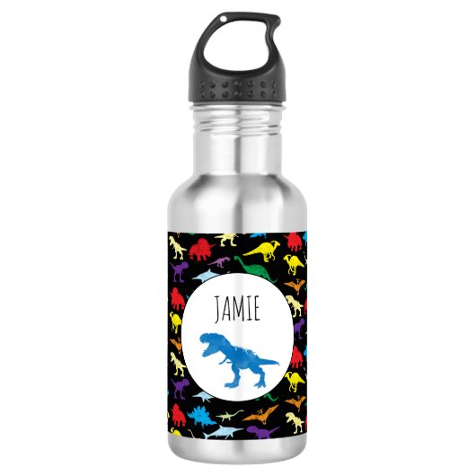 Farbige Dinosaurier Kids Pattern Edelstahlflasche (Vorderseite)