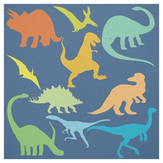 Farbige Dinosaurier-Muster| Blau Stoff (Muster)
