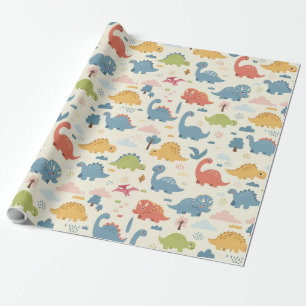 Farbige Dinosaurier Muster Personalisiert Spielend Geschenkpapier