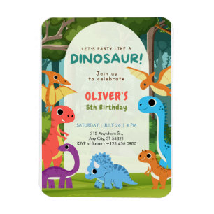 Farbige Dinosaurier T-Rex 5. Geburtstagseinladung  Magnet