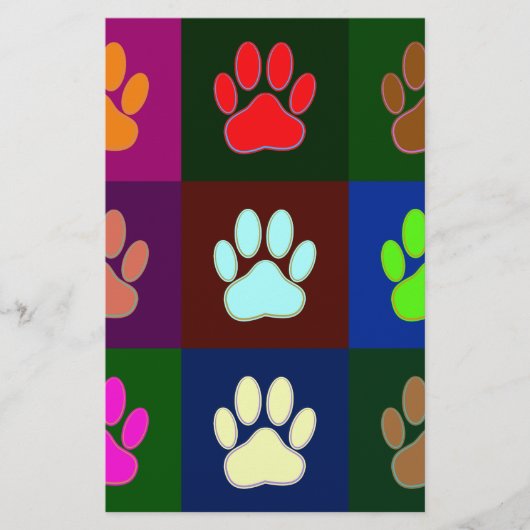 Farbige Dog Paw Print Patches Briefpapier (Vorderseite)