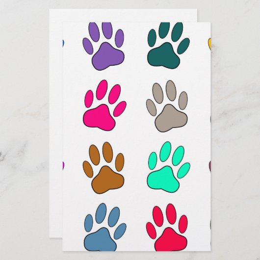 Farbige Dog Paw Print Patches Briefpapier (Vorne/Hinten)