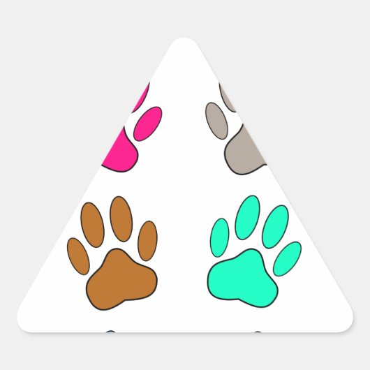 Farbige Dog Paw Print Patches Dreieckiger Aufkleber (Vorderseite)